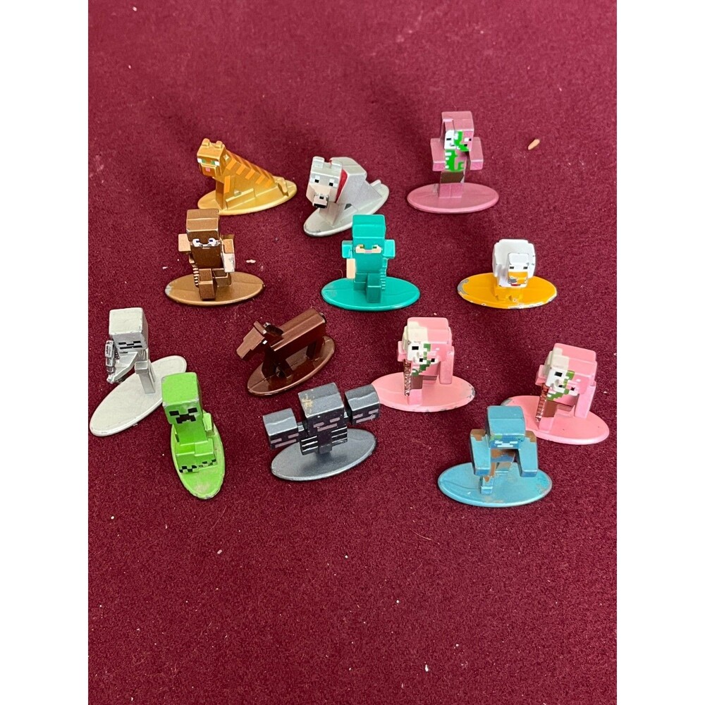 Minecraft Mini Metal Figures Lot of (13) Characters Animals Creatures Toys